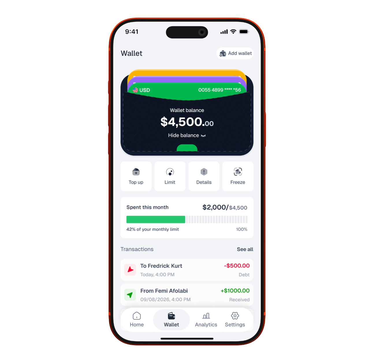 Wallet balance and card controls